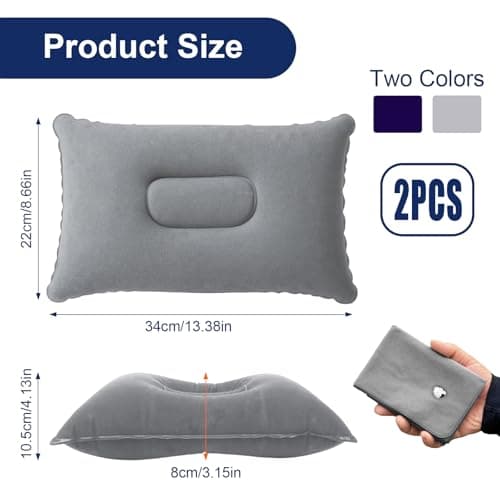 flintronic 2Pcs Inflatable Pillows, Ultralight Camping Pillows, Portable Compact Blow Up Pillows for Neck & Lumbar Support, Perfect for Travel, Camping, Outdoors, Fishing, Beach，Gray&Navy — view 2