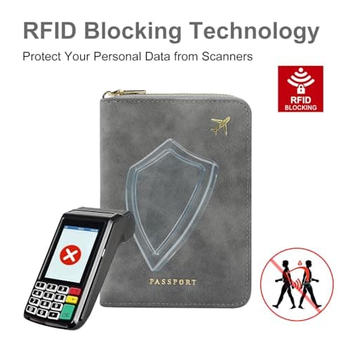 ILIYAH RFID Anti-Theft Passport Wallet Holder - Waterproof PU Leather Family Travel Document Organizer with Safe Zipper (Grey) — view 4