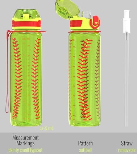 MYFOREST Softball Water Bottle, Lightweight, Quick-Open Gulp Lid/Straw — view 4