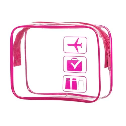 KINDOYO Clear Travel Toiletry Bag - Transparent Makeup Bag with Zippers Aeroplane Bags PVC Waterproof Cosmetic Bag Wash Bag Shower Bag Travel Accessories Bag for Women Men (Rose Red)