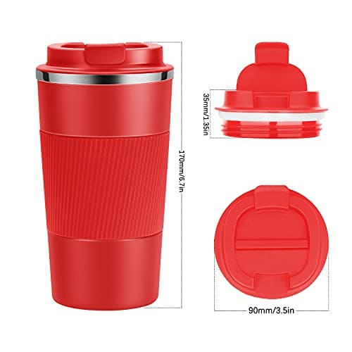 YINJAM Travel Mug 510ml Reusable Insulated Coffee Cups Vacuum Insulation Stainless Steel Thermal Bottle for Hot Cold Drinks (Red, 510ml) — view 3