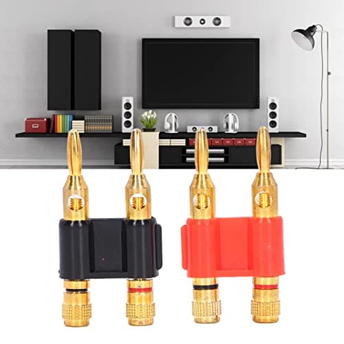 Aramox Dual Banana Plug Connector, Stackable Gold Plated Brass Speaker Wire Adapter for Home Audio Testing 12 to 18 AWG Standard 19mm Post Spacing Red Black 2pcs — view 4