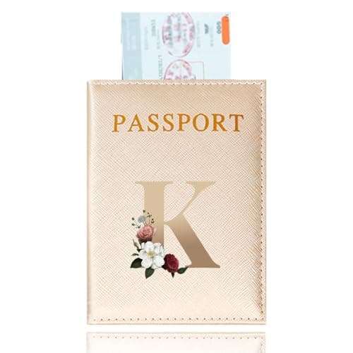 Passport Holder Cover Travel Wallet Organiser, Passport Case with RFID Blocking, PU Leather Travel Document Holder for Men&Women Travel Accessories (Gold K)