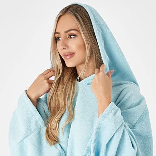 Brentfords Poncho Adult Womens, Towel Poncho Adult Hooded Large Swimming Surf Beach Accessories Absorbent Quick Dry Changing Robe Microfibre Towelling Bath Robes for Women, Sky Blue One Size — view 3
