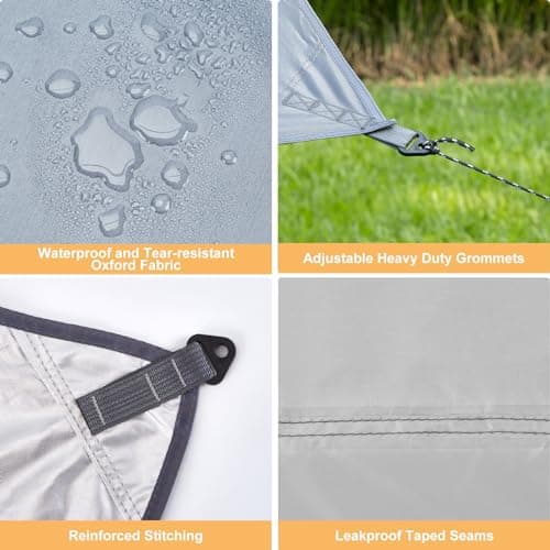 WADEO Camping Tarp Shelter with Poles, Waterproof Heavy Duty Bushcraft Tarp, Rain Fly Hammock Cover, Outdoor Shelter for Camping, Hiking, Festival (Grey - 3.6x4.8m) — view 6