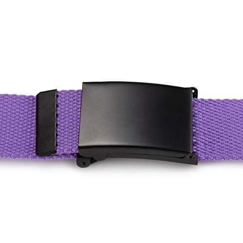 Mile High Life Cut To Fit Canvas Web Belt Size Up to 52" with Flip-Top Solid Black Military Buckle (Purple) — view 6