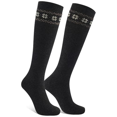 NinetoFiveLife Wool Socks for Women Ultra Soft Support Knee High, Travel, Hiking, Ski - Thermal Warm Winter Thick Socks, Black, 6 Plus Tall