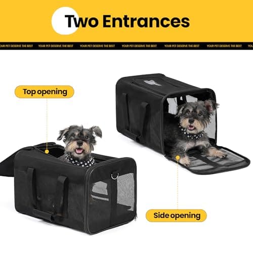 Conlun Black Soft-Sided Dog Carrier, Large Cat Carrier with Inner Safety Leash, Pet Transport Carrier for Large Cats and Medium Dogs up to 10 KG, Collapsible Travel Puppy Carrier Bag - Black, L — view 4