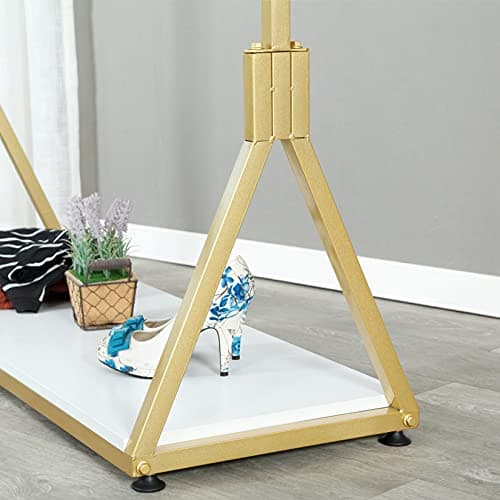 Ethemiable Clothes Store Simple Rolling Garment Rack with Wheels,Storage Shoe Bag Clothing Display Stands,Office Organization Shelf,Home Dress Hanging Shelves（Gold with Wood Board, 47.2" L） — view 5