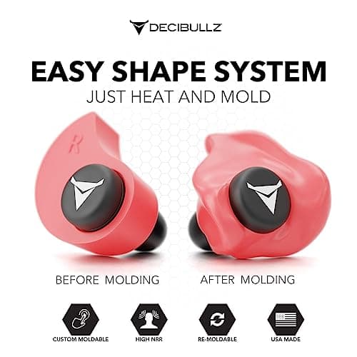 Decibullz - Custom Molded Earplugs, 31dB Highest NRR, Comfortable Hearing Protection for Shooting, Travel, Swimming, Work and Concerts (Red) — view 2