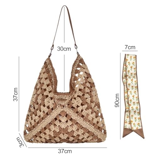 DAVBNM Straw Beach Bag for Women, Straw Shoulder Bag, Summer Tote Bags, Large Weave Handbags for Women, Casual Woven Travel Holiday Bags for Beach Vacation Outdoor Shopping Daily Use (Beige-2) — view 4