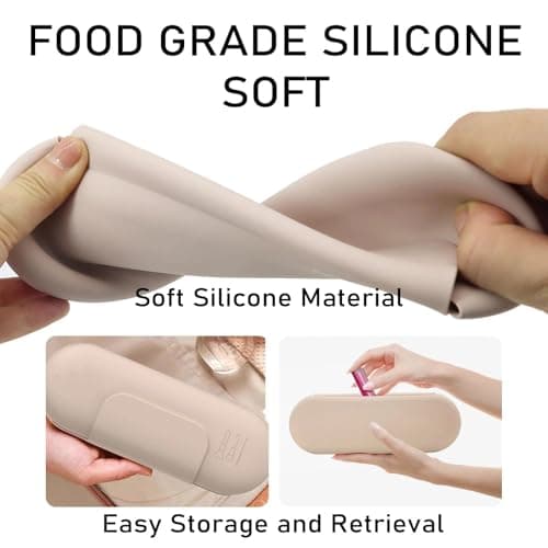 ZXTGBQ Silicone Makeup Brushes Bag Washable Cosmetic Brushes Holder Travel Silicone Cosmetic Bag Soft and Portable with Anti-Fall Out Magnetic Closure for Women Girls (Khaki) — view 4