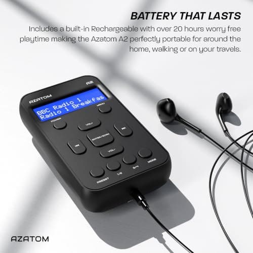 Portable DAB/DAB+ & FM Digital Radio | Sports Earphones Included | Clear Digital Display | Rechargeable Battery (10-12 Hours) | Perfect for Sports, Hiking or Working | AZATOM A2 (Black) — view 5