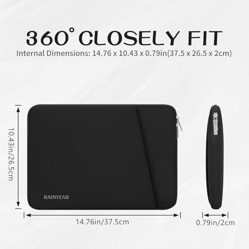 RAINYEAR 15-16 Inch Laptop Sleeve Padded Case with Front Pocket, Black — view 5