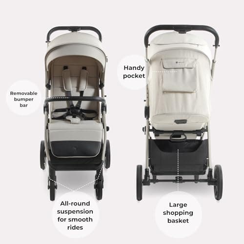 My Babiie MB170 Plus Pushchair – from Birth to 4 Years (22kg), 4-Wheel Suspension, Large Basket, XL Canopy, Foldable, Compact, Stroller with Footmuff, Cup Holder, Rain Cover – Ivory — view 6