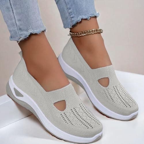 School Shoes for Students，Wide Fit Ladies Breathable Mesh Walking Running Trainers Slip On Comfortable Arch Support Soft Sole Athletic Tennis Sneakers Non Slip Low Top Orthopedic Shoes — view 2