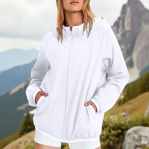 Anbiryeik Packable Waterproof Jacket Women Lightweight Breathable Raincoat with Pockets Windproof Softshell Outdoor Rain Jacket Functional Outwear for Walking Hiking Travel Running Cycling White M — view 2