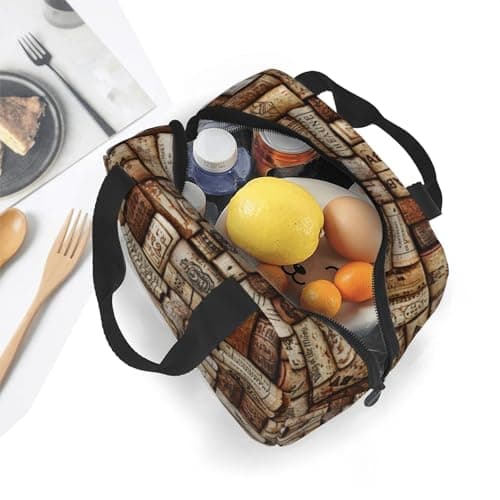 Bkdogkt Wine Cork Print Repeated Use Lunch Tote Functional Insulated Bag Storage Packing Meals Workdays — view 6