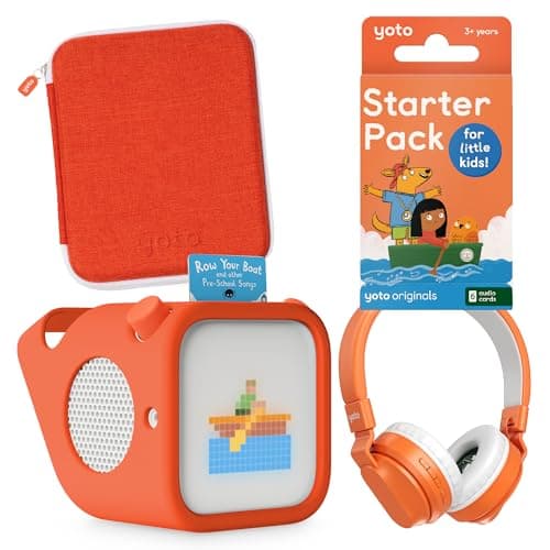 YOTO Player Bundle + Starter Pack Little Kids + Bluetooth Headphones + Adventure Jacket & Card Case in Fruit Punch - Kids Screen-Free Bluetooth Audio Player, All-in-1 Travel Device for Stories Music