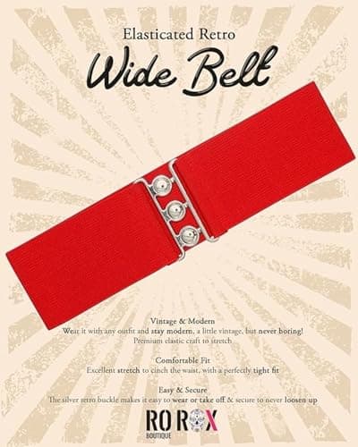 Ro Rox Retro Vintage Belt | Elastic Belt For Women, Wide Design, Stretchy, Red — view 3