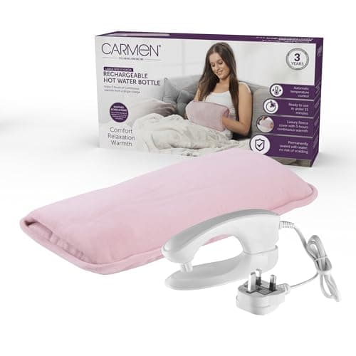 Carmen Large Rechargeable Hot Water Bottle, Soft Touch Fleece Cover, Hand Warmer, Automatic Temperature Control, W36cm x H19cm, Pink