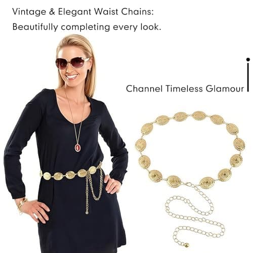 NXPUXP Western Metal Concho Belt,Cowgirl Concho Chain,Adjustable Waist Chain for Women,Suitable for Dresses,Jeans,Costumes (Gold-2025),M,Non-Precious Metal,No Gemstone — view 6