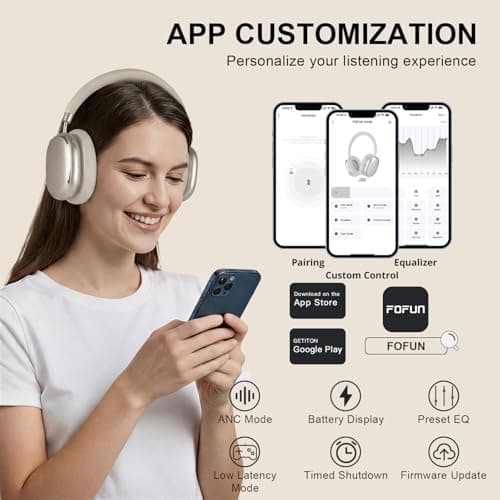 FOFUN NC95 Bluetooth Over Ear Headphones, Noise Cancelling with Smart Knob — view 6