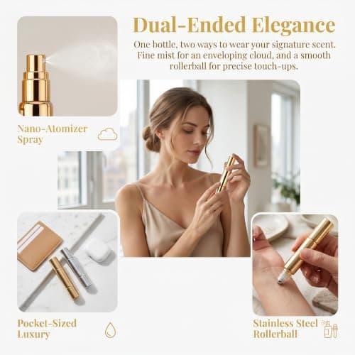 QACUU 2 Pack 10ml Perfume Bottle Empty, Dual-End Spray and Roller Glass Set — view 3