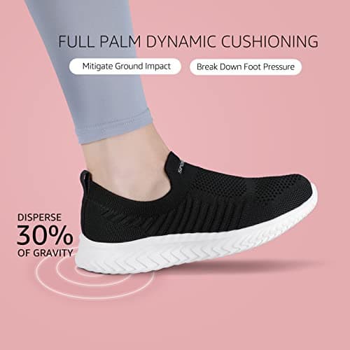 STQ Womens Trainers Shoes Slip on Walking Shoes Tennis Comfy Shoes Road Running Gym Athletic Travel Sneakers , 5 UK, Black White — view 5