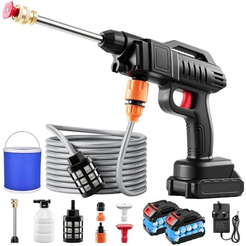 1500W Cordless Pressure Washer,21V Portable Pressure Washer,870 Psi High Power Washer Kit with 2 Nozzles 2000mAh Battery 16.4FT Hose Pressure Car Washers for Car Frool Garden Outdoor with bucket
