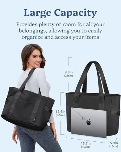 Prite Tote Bag for Women Weekender Bag with Laptop Compartment for Work Nurse School Travel Gym (Black) — view 2