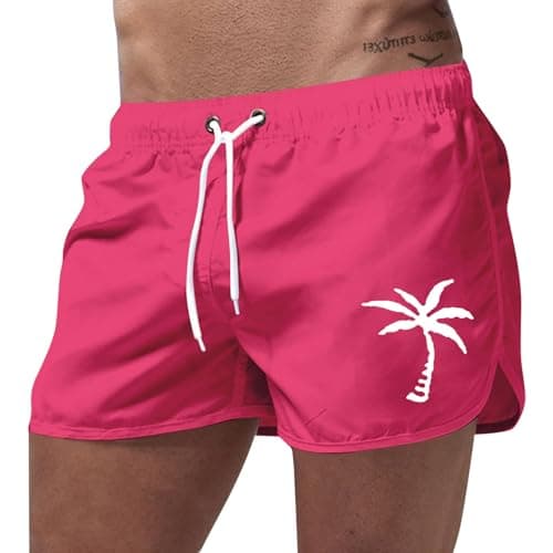 Generisch Swimming Trunks Swim Shorts Stretch Fashion Casual Travel Coconut Tree Print Beach Shorts Neoprene Vest, Hot Pink, S