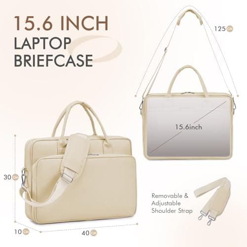 BAGZY 15,6 Inch Laptop Bag Case for Men Laptop Tote Bags for Women Lightweight Solid Work Notebook Computer Messenger Teacher Bags Waterproof Briefcase Bag for Travel Office White — view 4