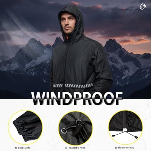 RJVZVEJH Mens Rain Waterproof Jackets with Hood, Lightweight Packable Raincoat with Reflective Strip, Water Proof Rainy Windbreaker Clothes for Outdoor Cycling Golf Hiking Travel — view 5