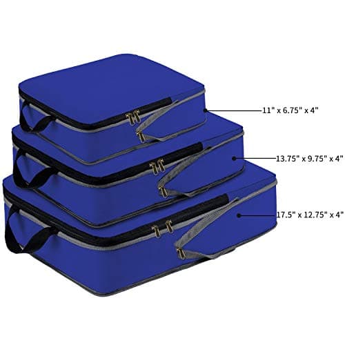 Eono Compression Packing Cubes, Luggage Organiser Set, Extensible Suitcase Organiser, Packing Organisers for Suitcases, Packing Cubes for Travel or Home Storage - Navy, 3 Set — view 2