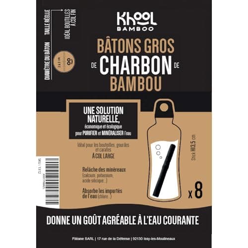 KHOOL Bamboo, Set of 8 Fine Bamboo Charcoal Sticks, 1 to 2 cm Diameter, for Cleaning and Improving the Taste of the Water in Your Bottles and Carafes — view 5