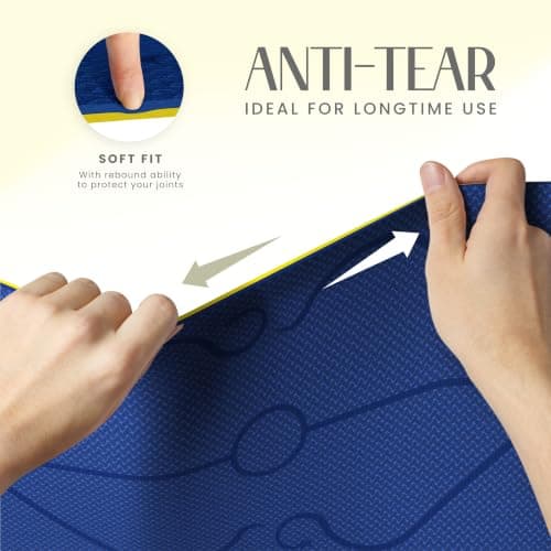 Yogii Yoga Mat - Non-Slip 6mm Thick TPE & Travel-friendly Yoga Mat - Perfect for Home & Gym Exercise Fitness & Pilates - With Laser Alignment Guides (Blue/Yellow) for Men & Women — view 6