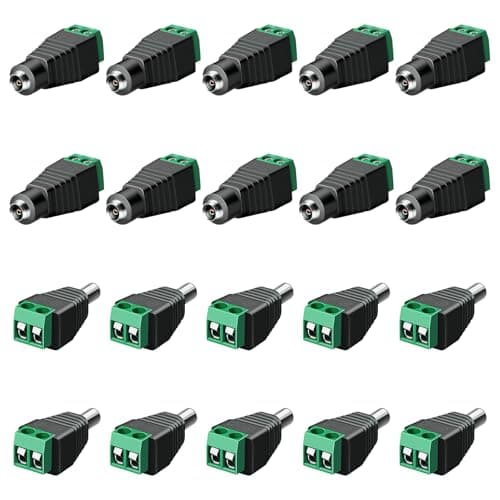 brileze 20 Pack DC Power 5.5 mm X 2.1mm 12V Male Female Jack Waterproof Connector Screw Terminal Adapter Socket Plug Barrel Power for CCTV Security Camera Led Light Strips