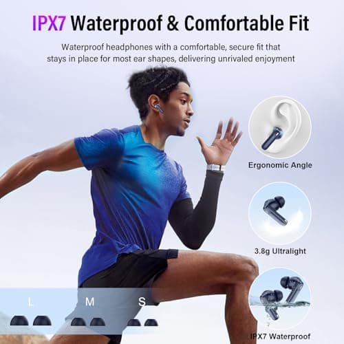 Thunelec Wireless Earbuds, Bluetooth 5.4 Ear buds with Multifunctional Touch Screen, 48H Bass Stereo Headphones with ANC/ENC Noise Cancelling/Transparency mode, IPX7 Earphones with 5 EQ Modes, Blue — view 6