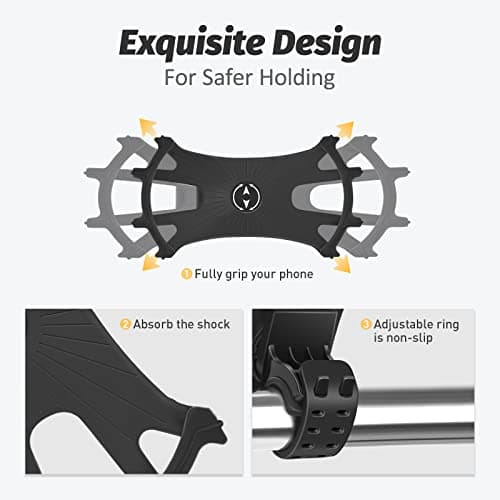Jumkeet Bike Phone Holder, Detachable 360° Rotation Bicycle Phone Mount, Universal Silicone Motorcycle Handlebar Mount Fits for Phone 13 12 11 Pro Max/XR/XS/8/7/6 Plus, Samsung (4.0"-6.5") — view 2