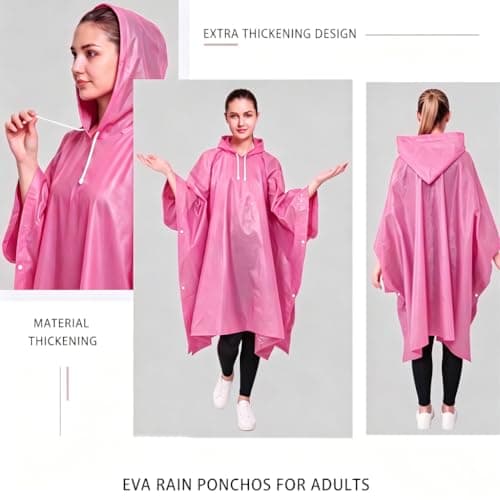 JITIFAZH Rain Poncho for Adults, 2‑Pack Reusable Waterproof Cape with Hood — view 6