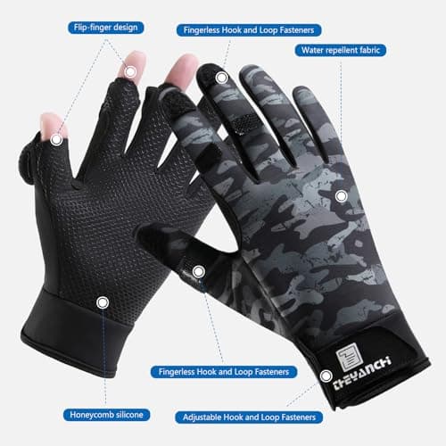 GJV Winter Fingerless Fishing Gloves for Men & Women, Windproof Cold Weather Touchscreen Warm Motorcycle Cycling Gloves for Photography Hunting Ski Driving (Camouflage Grey, M) — view 3