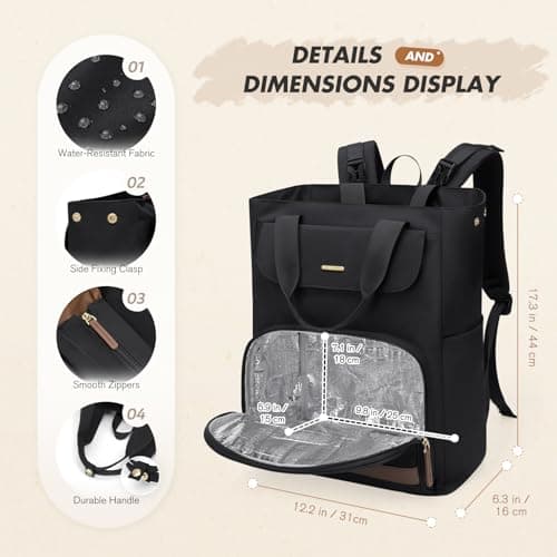 GOLF SUPAGS Diaper Bag Backpack with Portable Changing Pad 25L Baby Bag Insulated lunch box Backpack Fits 17.3" Laptop (Black) — view 6