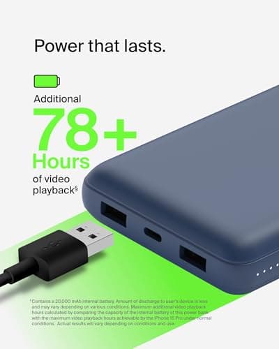 Belkin USB-C Portable Charger 20000mAh Power Bank with USB-C & 2 USB-A Ports, Blue — view 3
