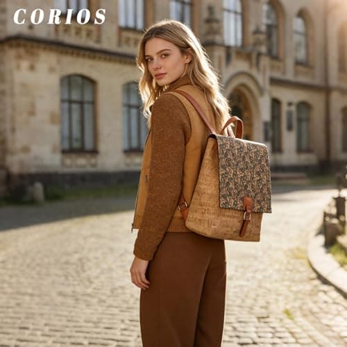 CORIOS Boho Backpack for Women Daypacks with Ethnic Pattern Bohemian Style Shoulder Handbag Multipurpose Convertible Purse Teenager School Bag Bookbag Cork Fabric Rucksack for Travel Outdoor Floral — view 2