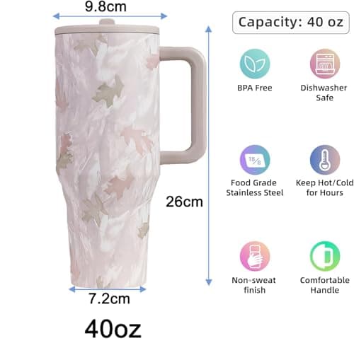ZHUIYIWIN Tumbler with Folding Straw and Handle, Water Bottle Coffee Cup Travel Mug for Cold or Hot Drinks, Double Wall Stainless Steel Vacuum Insulated Tumbler (Camo, 890 ml) — view 3