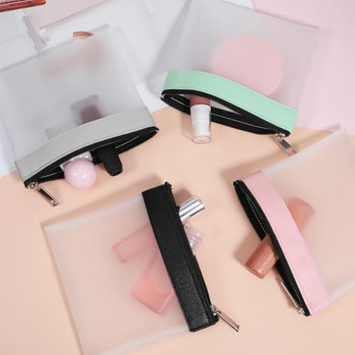 SULIKJHUI 4 Pcs Small Clear Makeup Bag for Purse, 4.9x4.5 Inch Mini Zipper Pouch with Leather Trim, Frosted Cosmetic Bag for Handbag, Backpack, Travel & Daily Use (Multicolor) — view 6