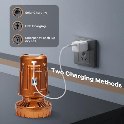 5-in-1 Solar Light and Fan, Gold — view 4