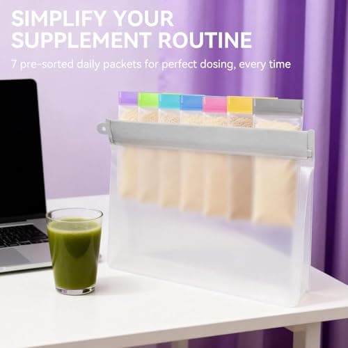 Protein Powder Travel Container Set, Reusable Protein Powder Container To Go,14Pcs Single Dose Bags & 3Pcs Large Zip with 30 Disposable Bags, Portable Supplement Storage Containers with Funnel — view 5