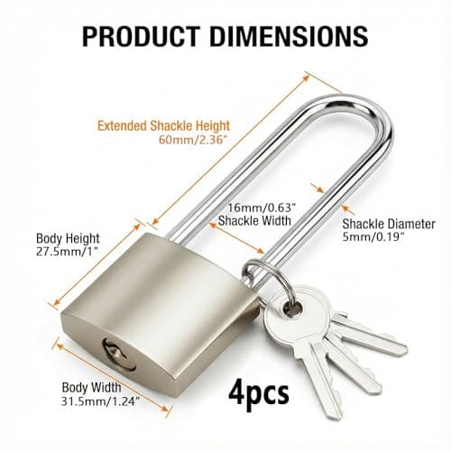 4 Pcs Long Silver Shackle Padlock with Keys Heavy Duty Outdoor Gym Locker — view 2